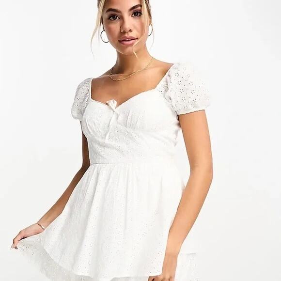 Hollister Dresses & Skirts - Hollister Eyelet Puff Sleeve Mini Babydoll Dress